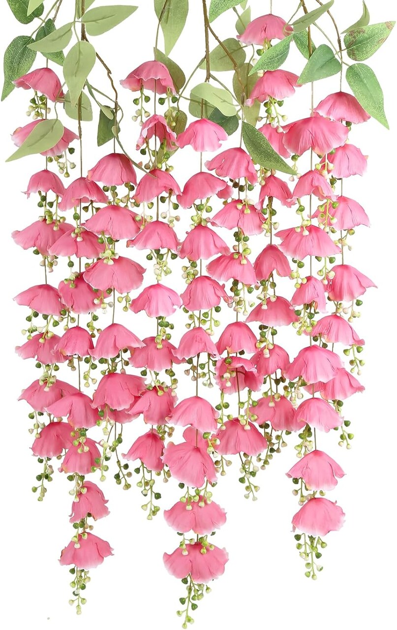 Pink Hanging Flowers Artificial Plants 3Pcs Fake Wisteria Vine Garland Decorations(Pink)